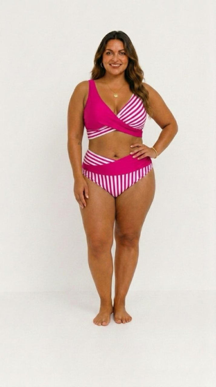 Bikini Cruzado de Rayas Estampado