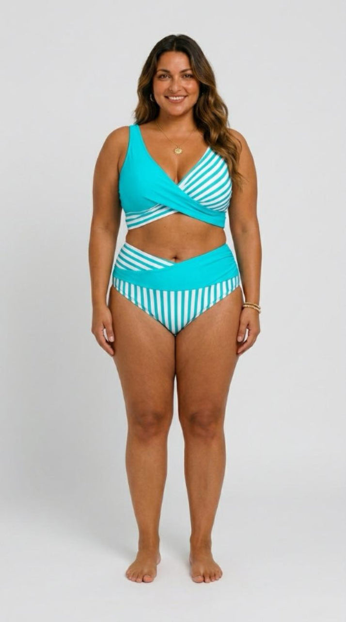 Bikini Cruzado de Rayas Estampado
