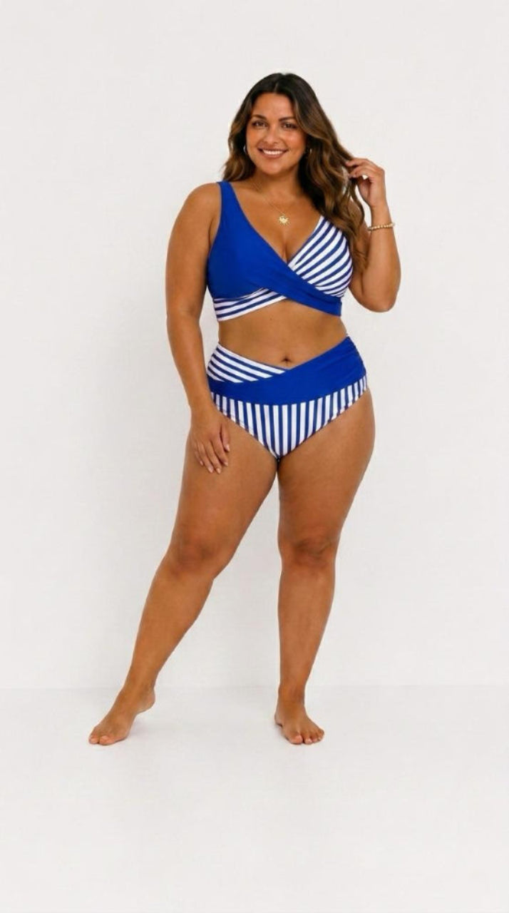 Bikini Cruzado de Rayas Estampado